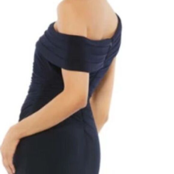 Mac Duggal Ieena 26517 Dress Foldover Off-The-Shoulder Slit Gown Navy Sz 12 NWT - Picture 9 of 9